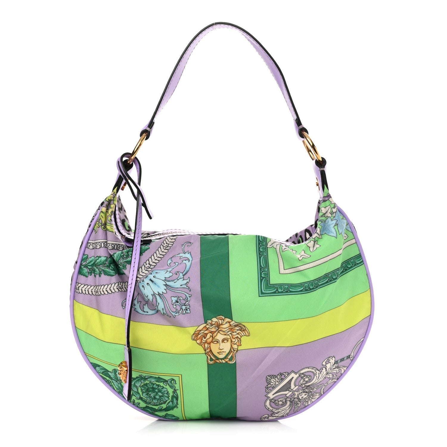 Nylon Calfskin Barocco Mosaic Print Hobo Bag Jacaranda Multicolor