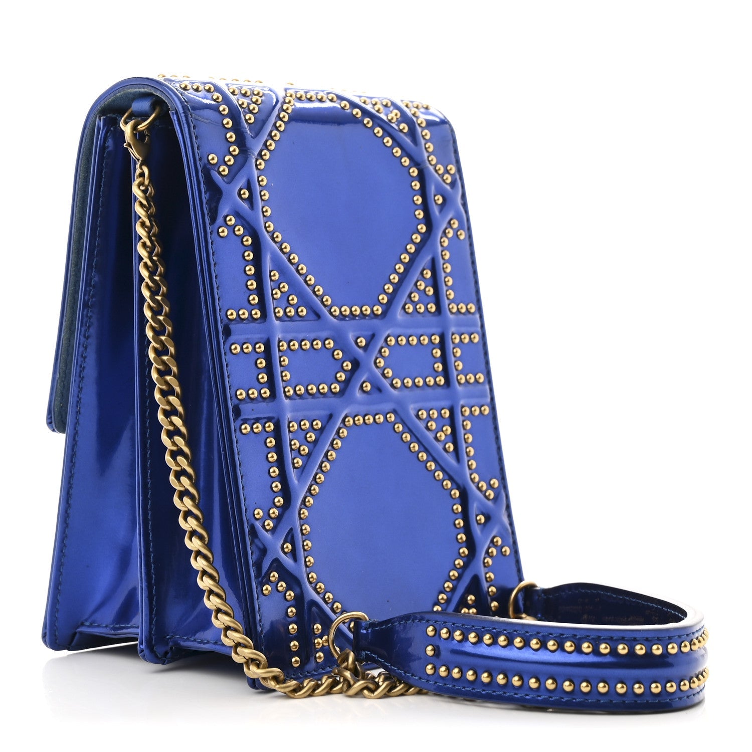 Metallic Calfskin Studded Vertical Diorama Blue