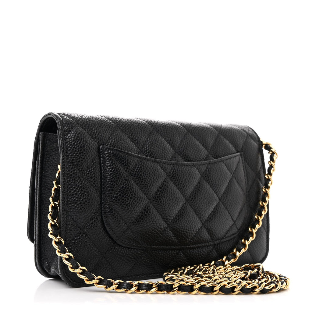 Caviar Quilted Wallet on Chain WOC Black
