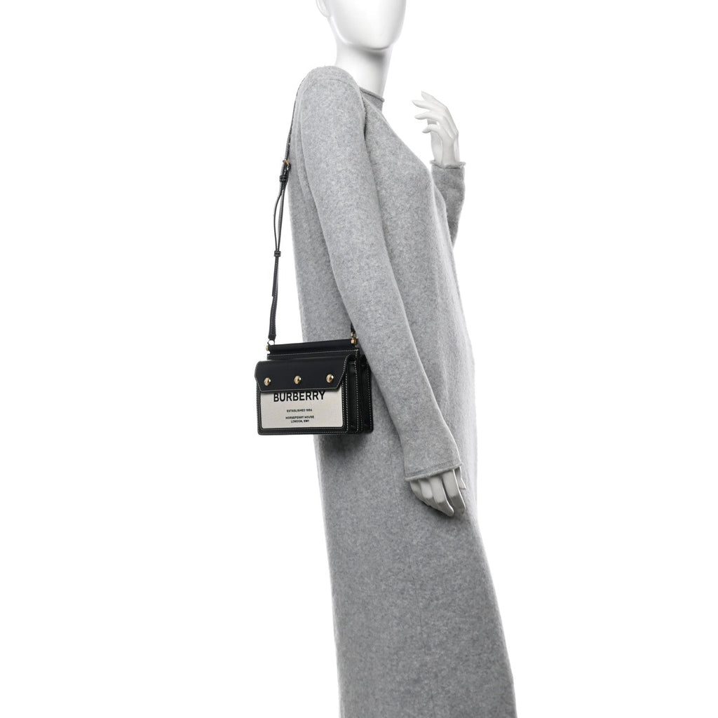 Smooth Calfskin Canvas Horseferry Print Mini Title Bag with Pocket Black