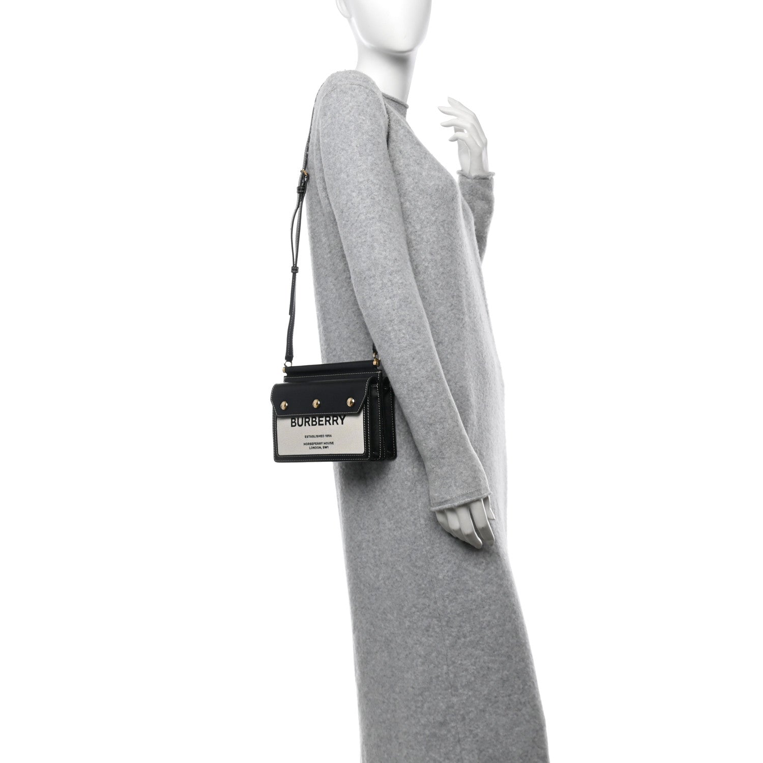 Smooth Calfskin Canvas Horseferry Print Mini Title Bag with Pocket Black