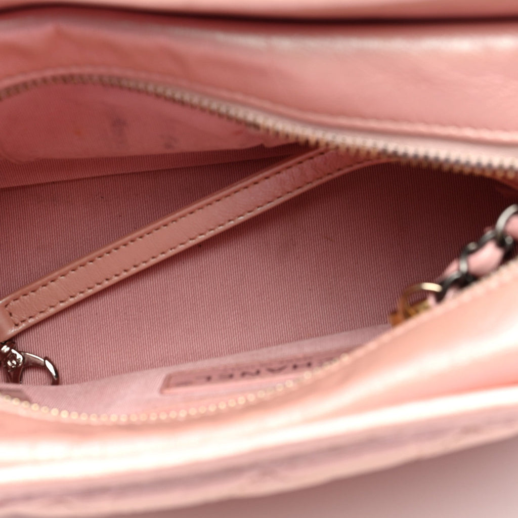 Iridescent Aged Calfskin Quilted Small Gabrielle Hobo Rose