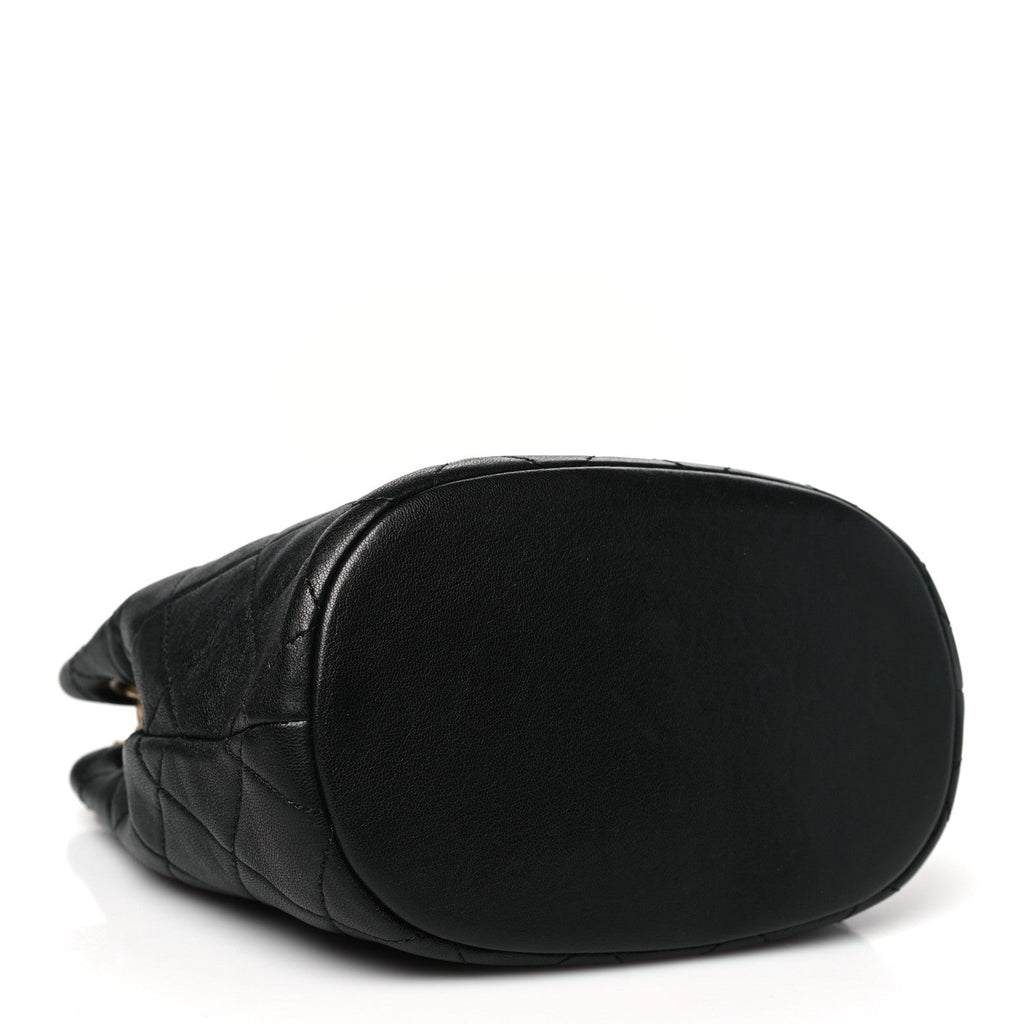 Lambskin Quilted Chaine Lettre Small Bucket Bag Black