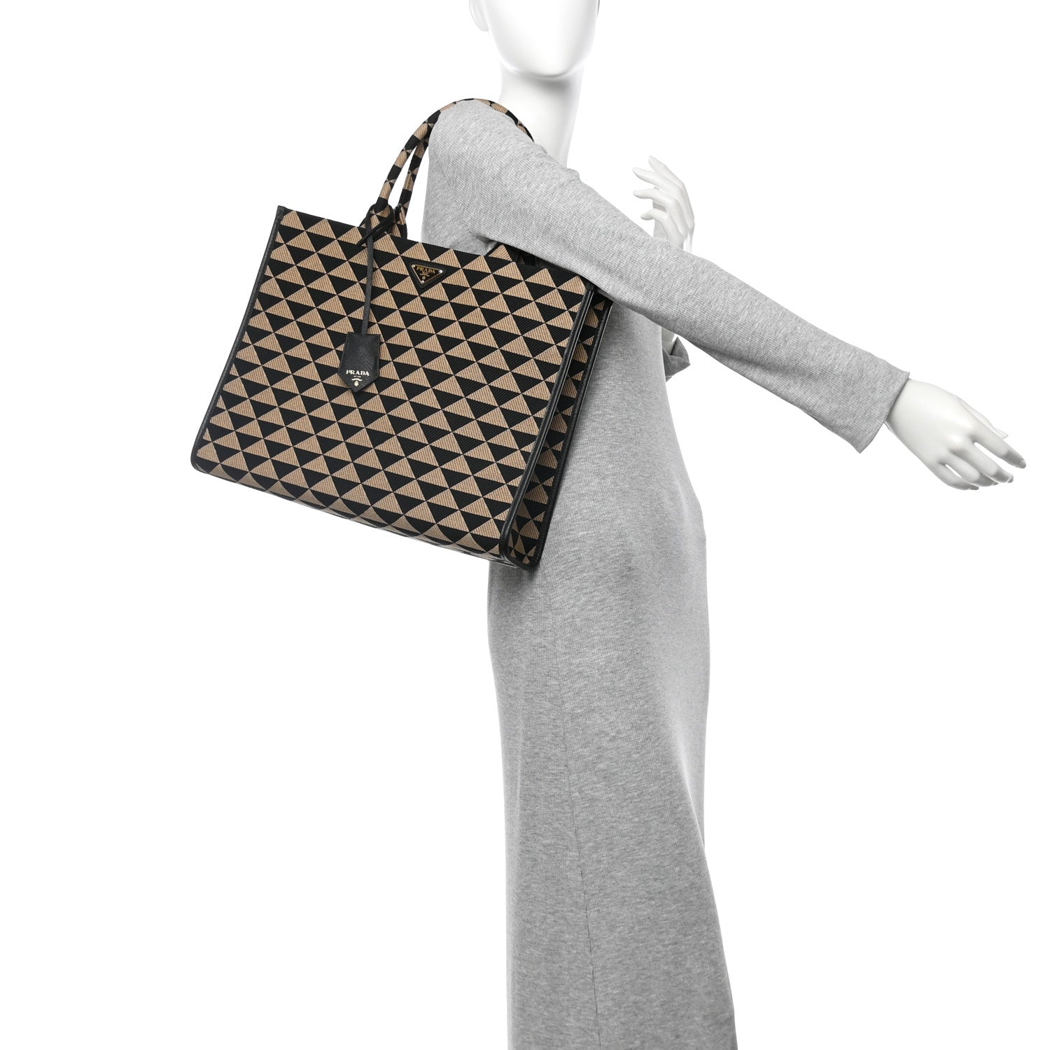 Jacquard Saffiano Triangolo Symbole Embroidered Large Tote Black Corda