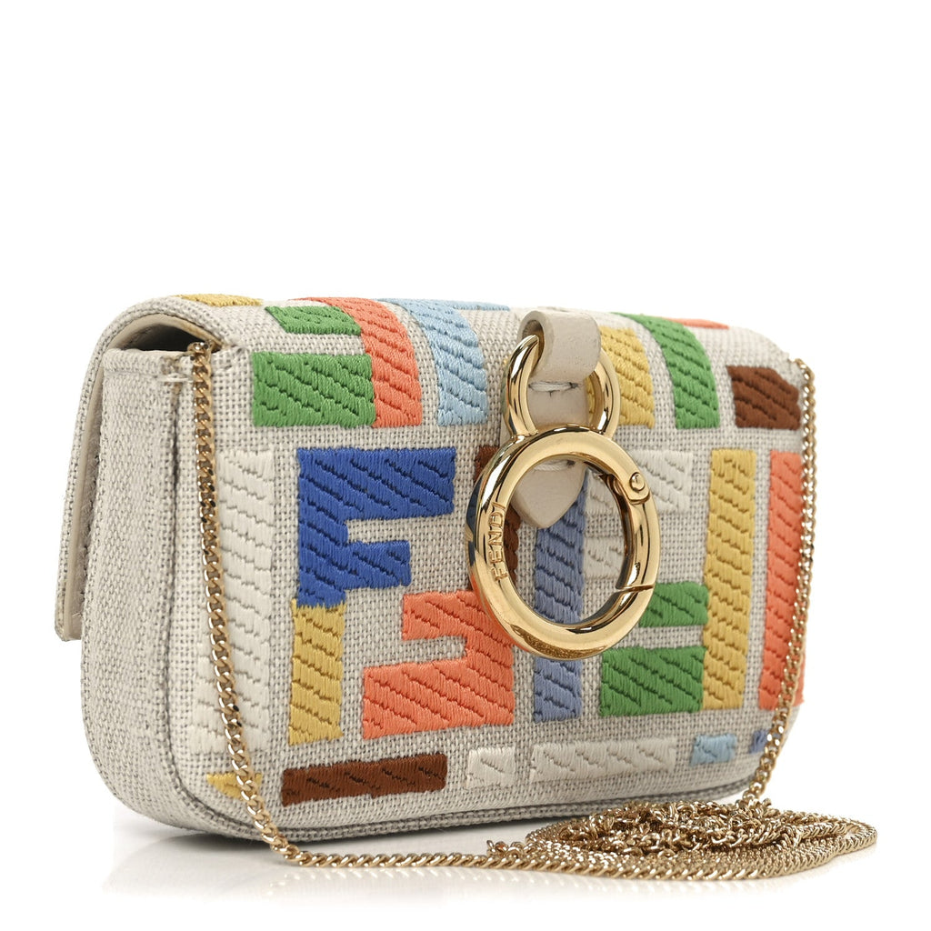 Canvas Vitello King FF Multicolor Embroidered Nano Baguette Charm Multicolor