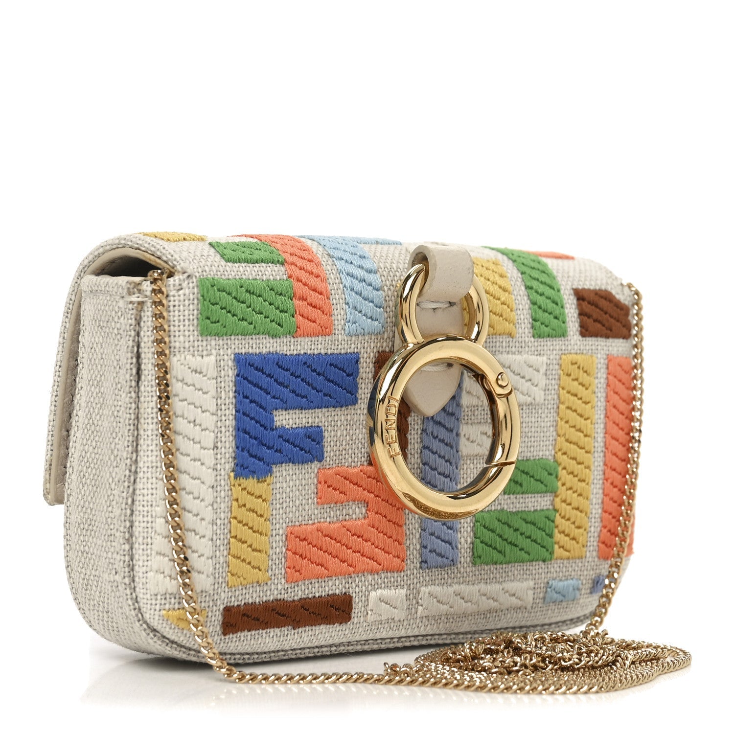 Canvas Vitello King FF Multicolor Embroidered Nano Baguette Charm Multicolor