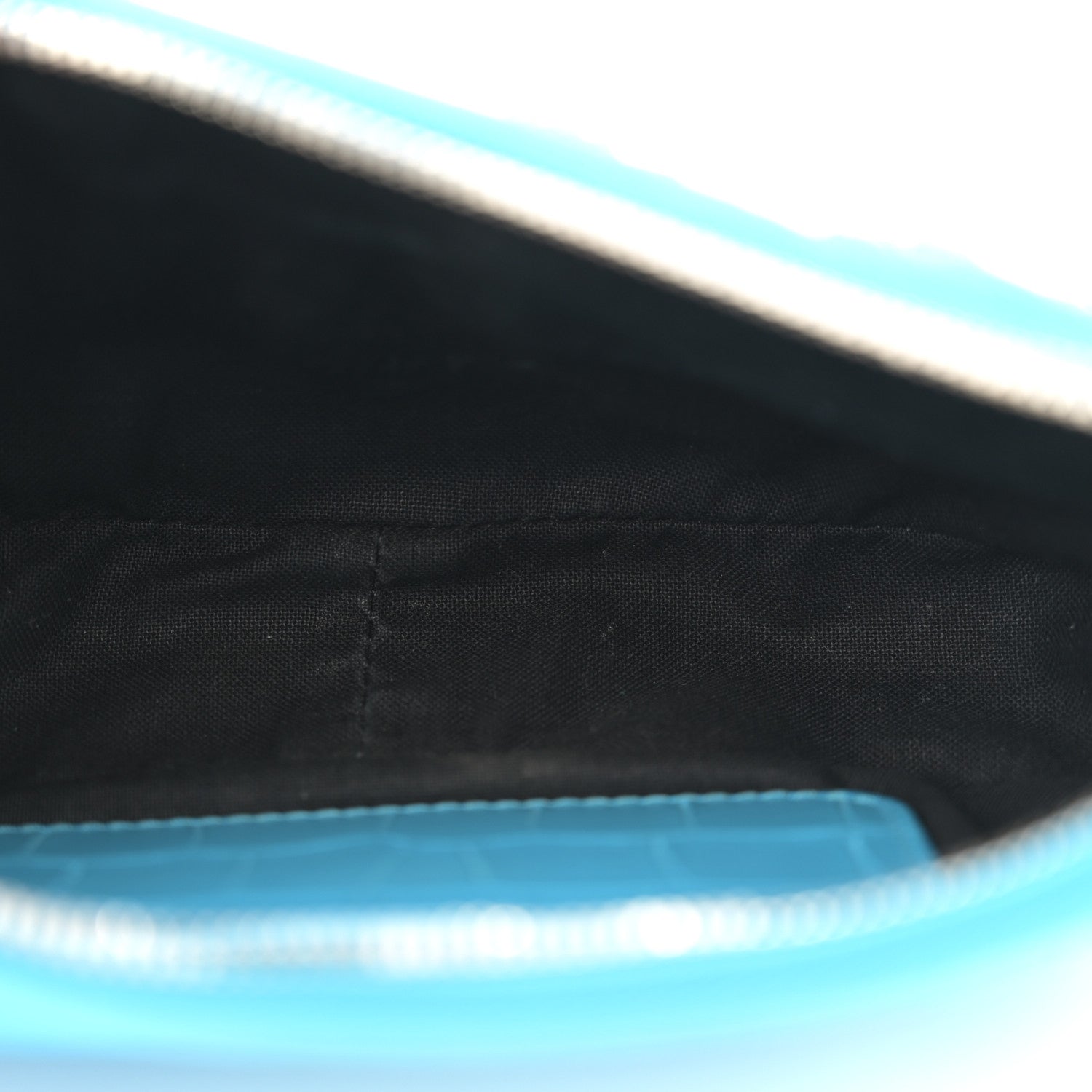 Extra Supple Calfskin Crocodile Embossed Crystal Mini Le Cagole Purse With Chain Cyan