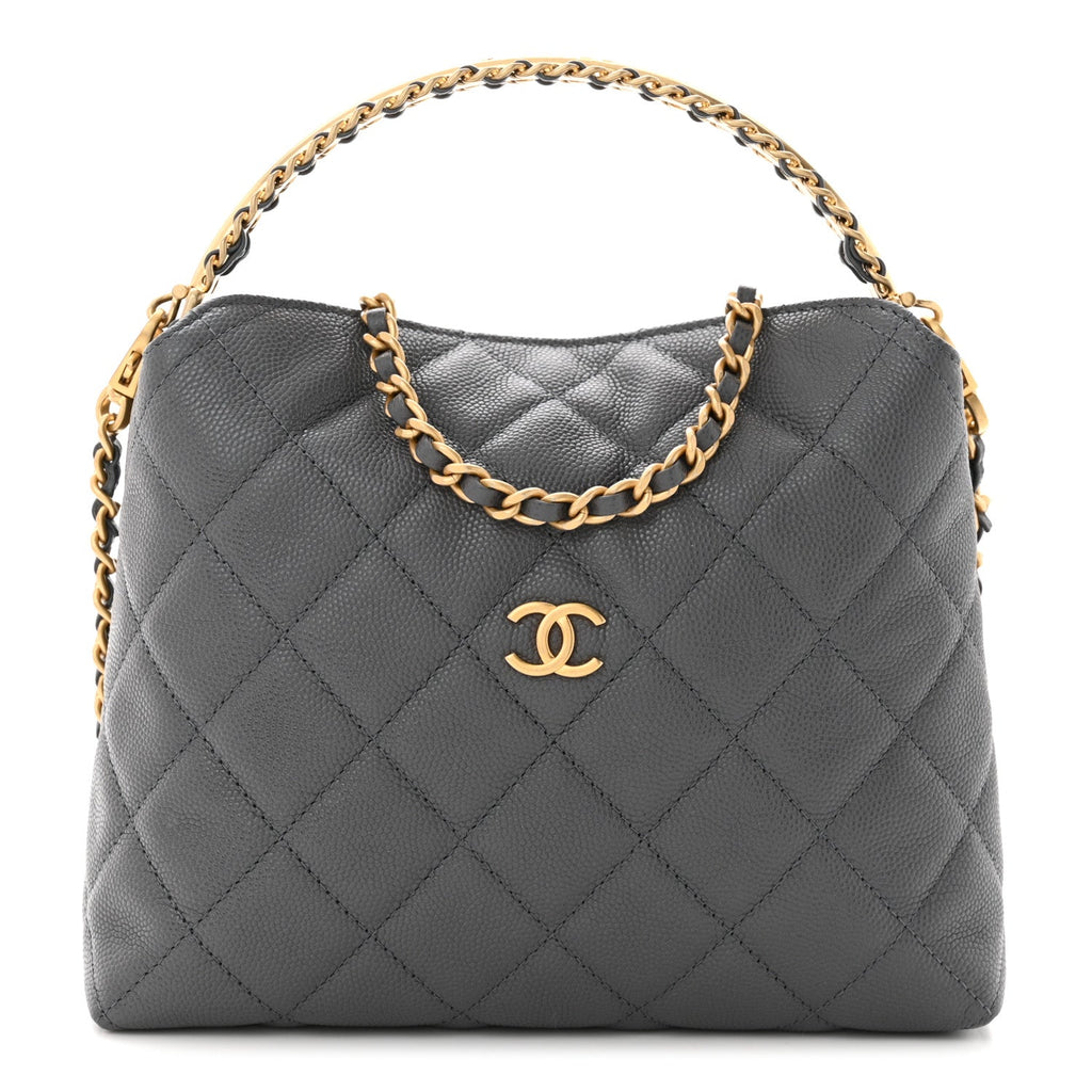 Caviar Quilted Chanel Way Clutch With Chain Grey