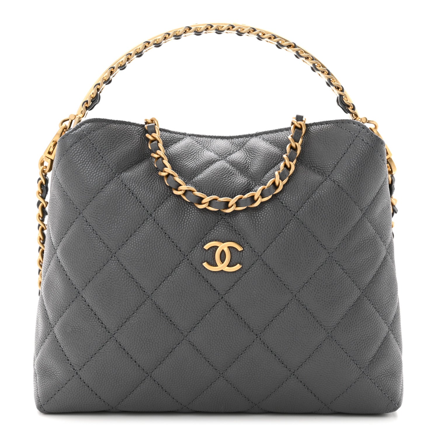 Caviar Quilted Chanel Way Clutch With Chain Grey