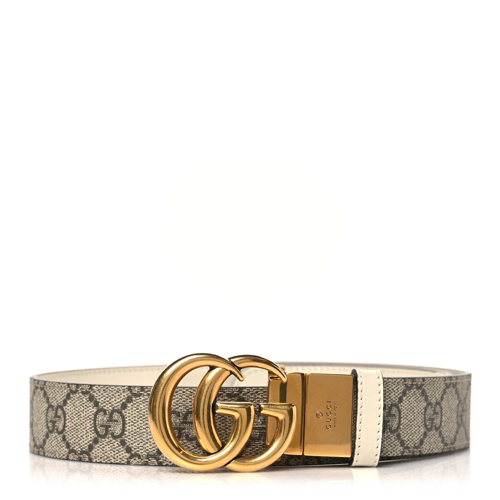 GG Supreme Monogram Plutone Calfskin Double G Reversible 30mm Belt 70 28 Beige Ebony Mystic White