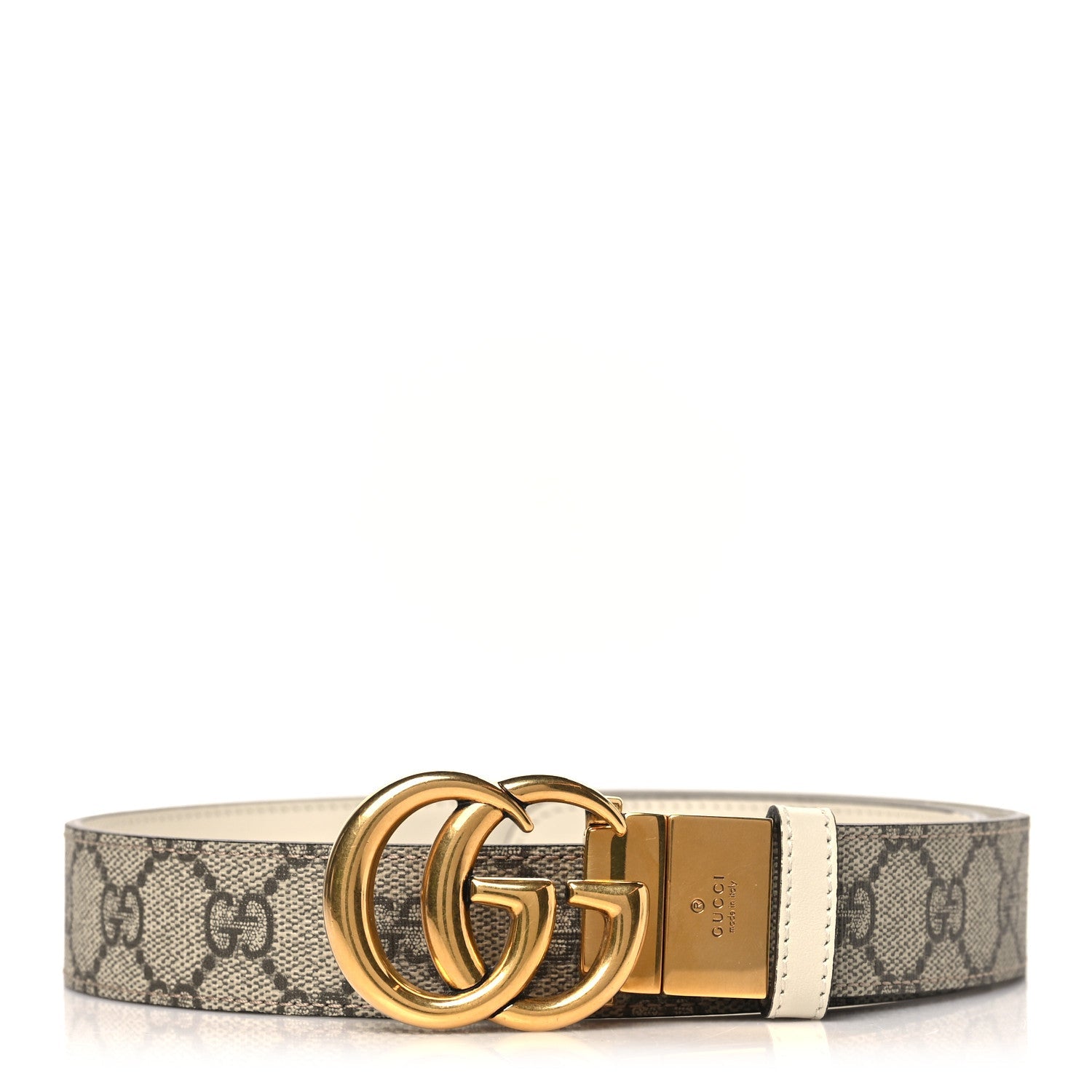 GG Supreme Monogram Plutone Calfskin Double G Reversible 30mm Belt 70 28 Beige Ebony Mystic White