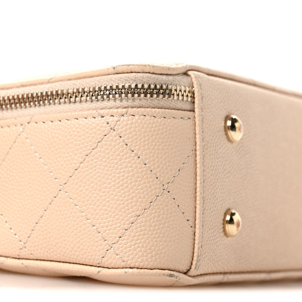 Caviar Quilted Top Handle Vanity Case Light Beige