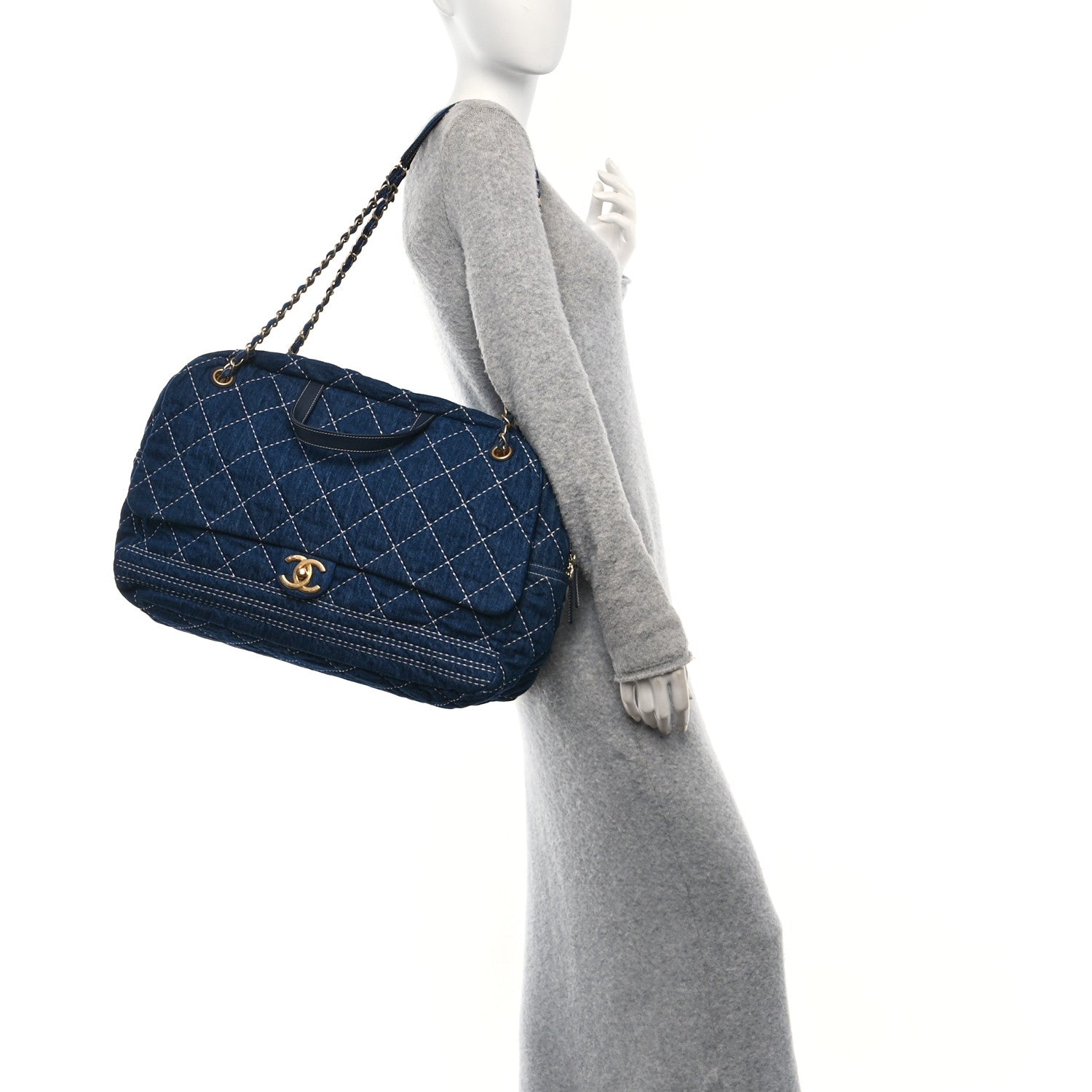 Denim Quilted Large Express Bowling Bag Blue