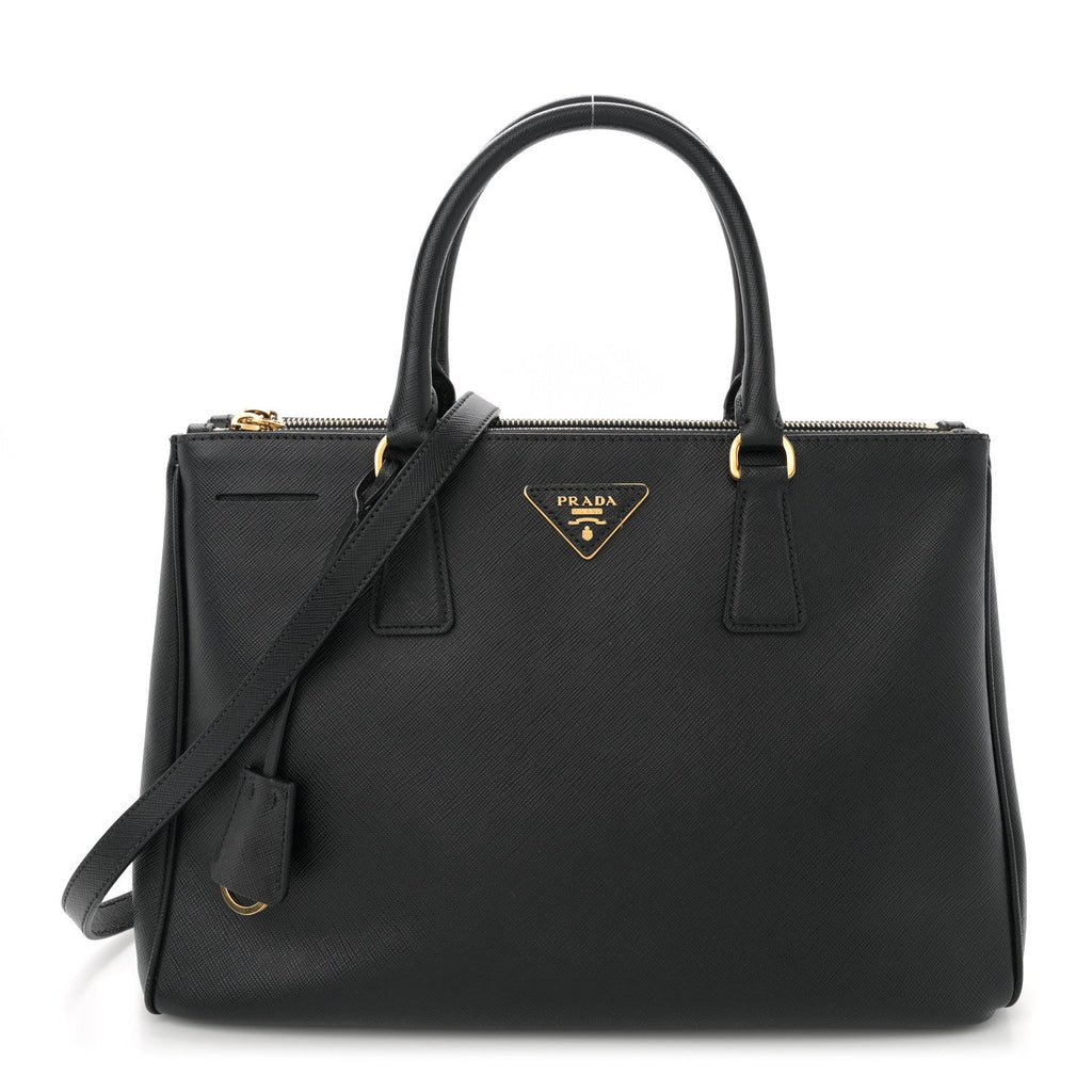 Saffiano Lux Medium Galleria Double Zip Tote Black