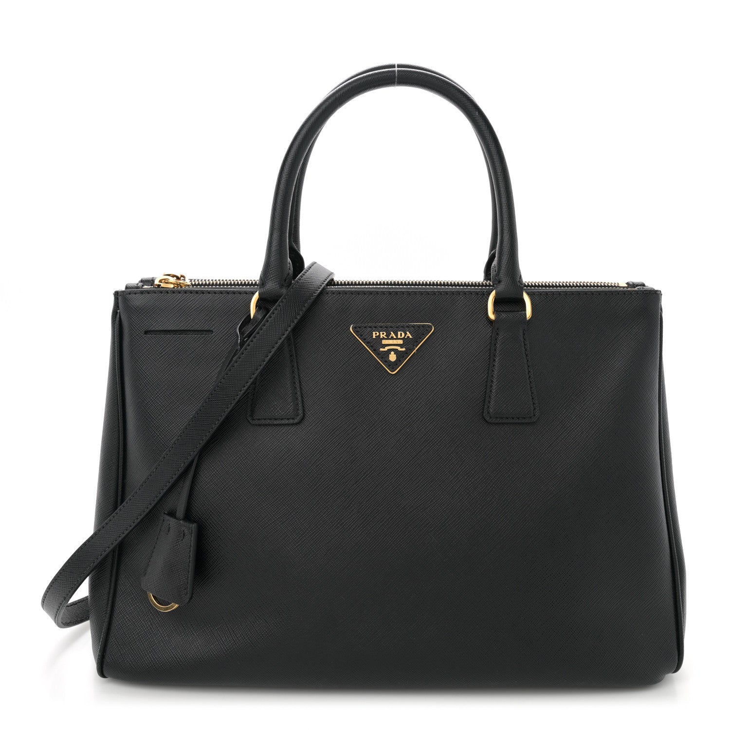 Saffiano Lux Medium Galleria Double Zip Tote Black