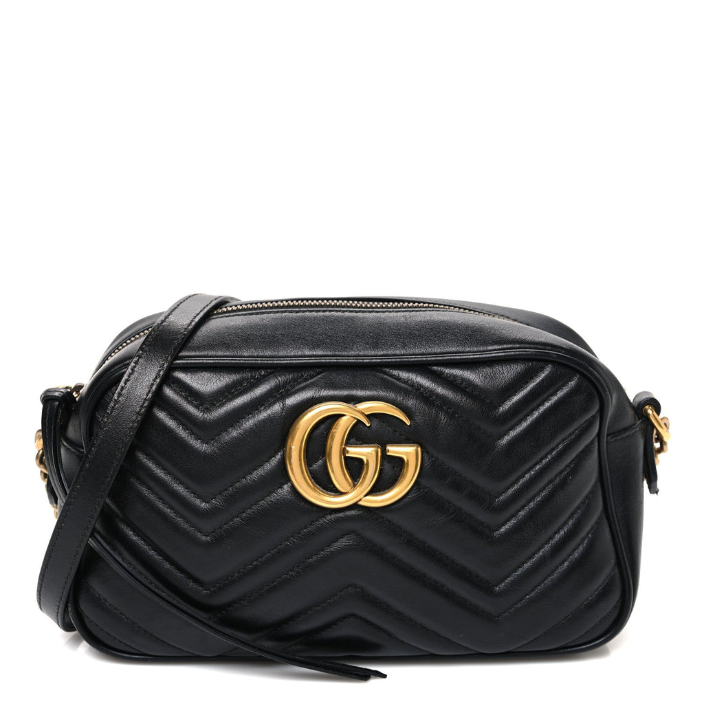 Calfskin Matelasse Small GG Marmont Chain Shoulder Bag Black
