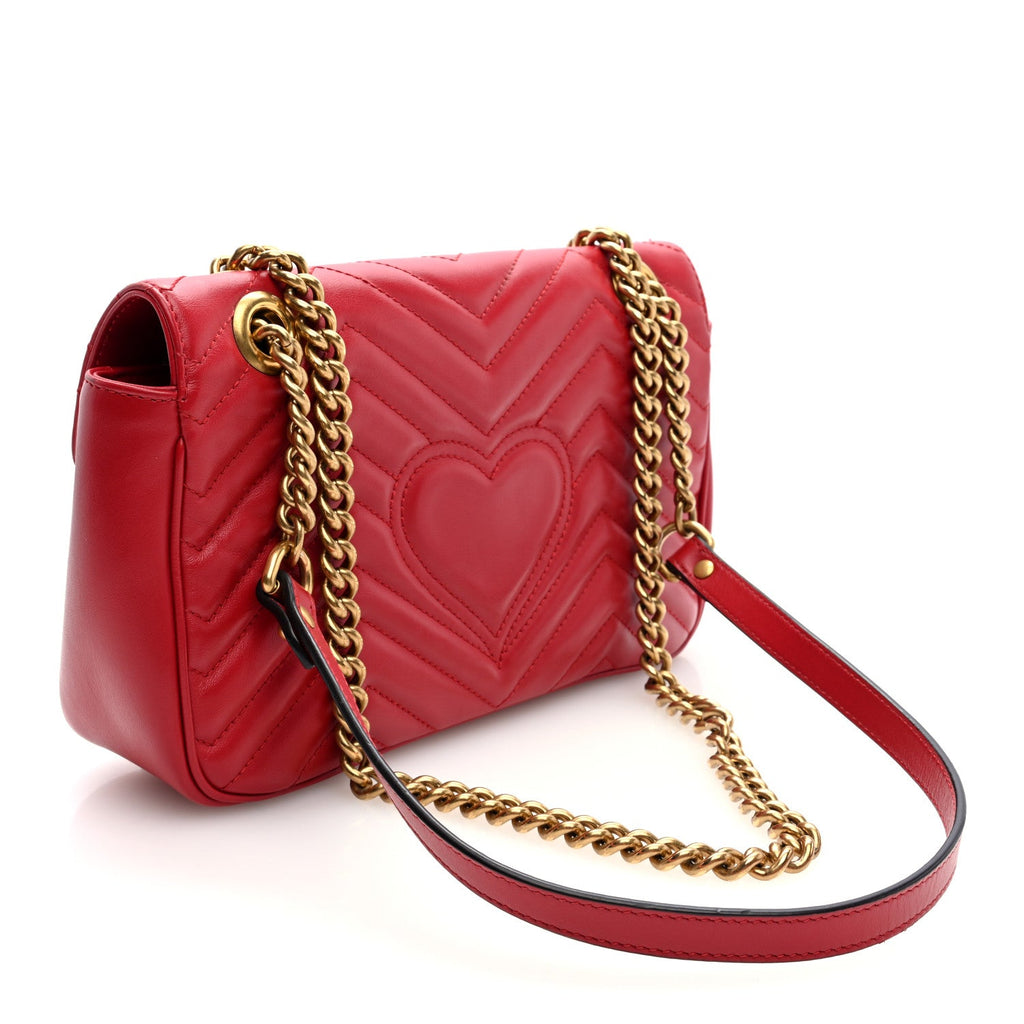 Calfskin Matelasse Small GG Marmont Shoulder Bag Hibiscus Red