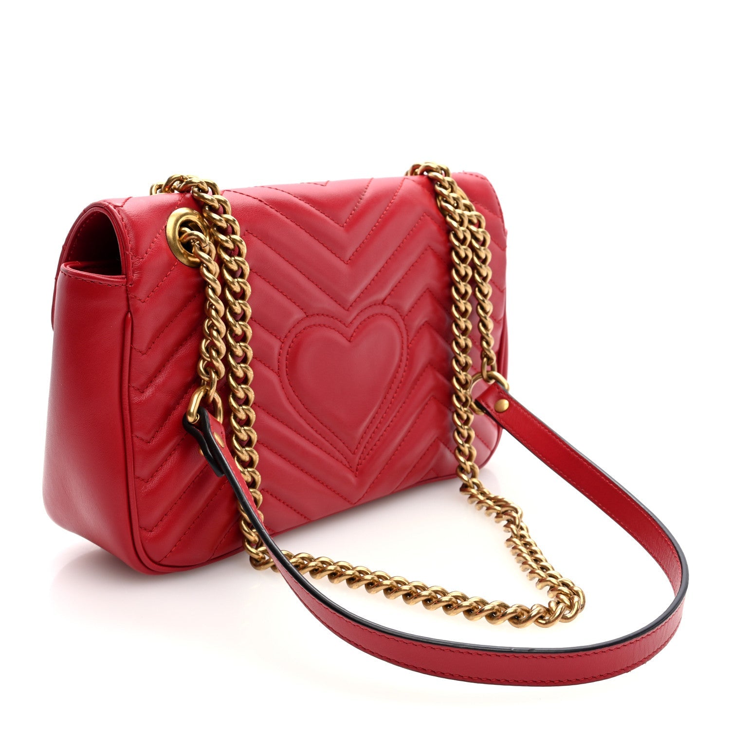 Calfskin Matelasse Small GG Marmont Shoulder Bag Hibiscus Red