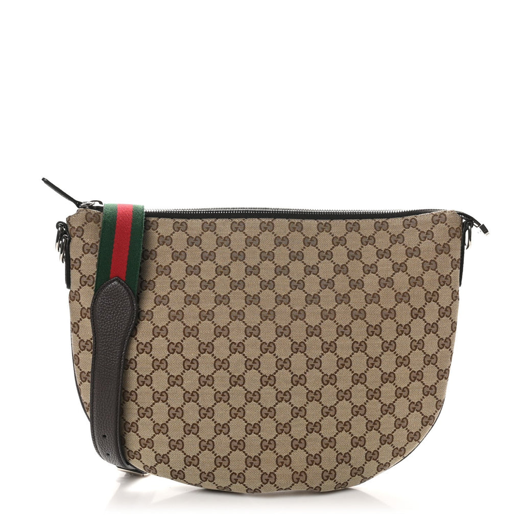 Monogram Calfskin Web Medium B Shoulder Bag Beige Brown