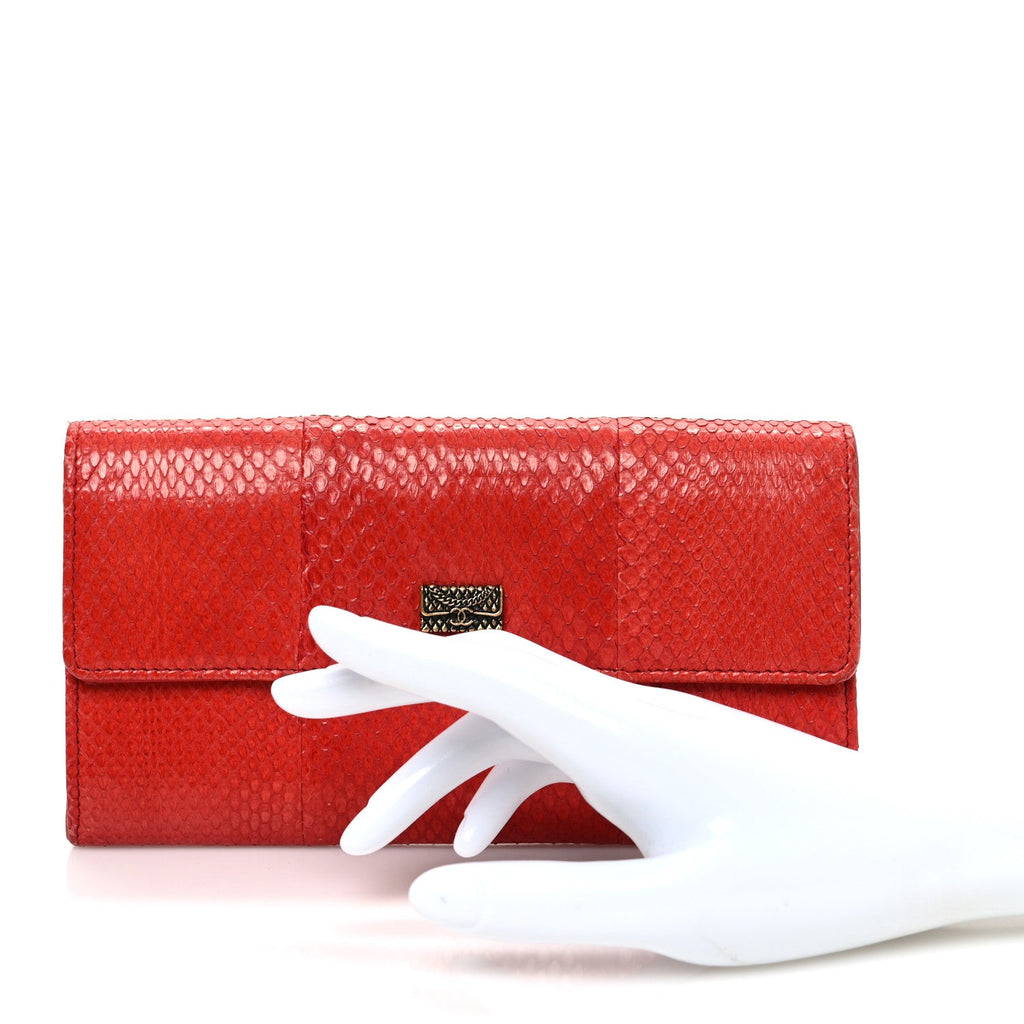 Snakeskin CC Long Flap Wallet Red