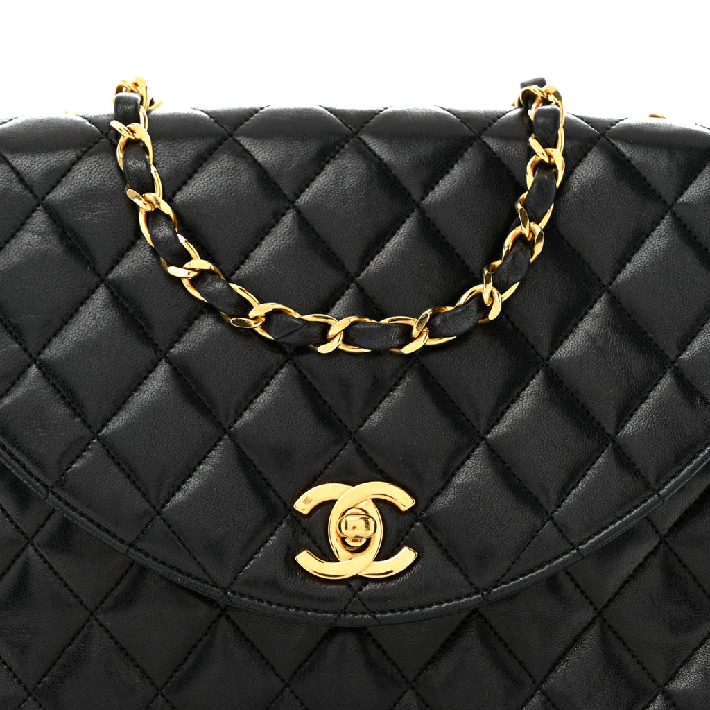 Lambskin Quilted Single Flap Black