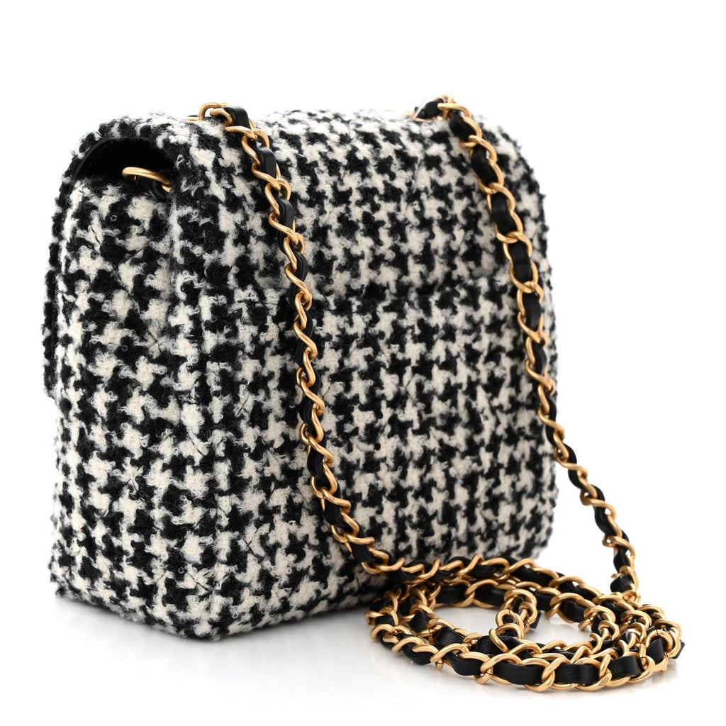Tweed Houndstooth Quilted Mini Square Flap