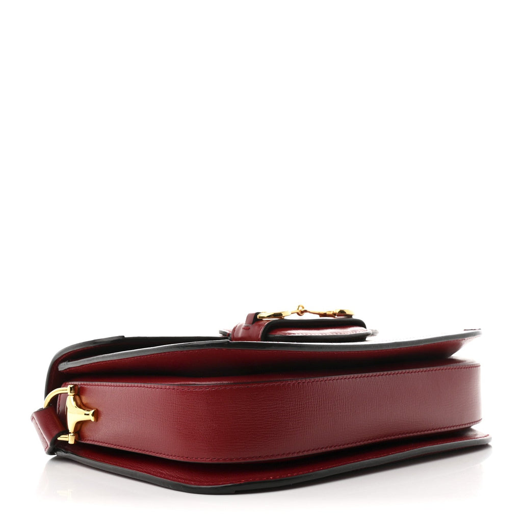 GG Supreme Monogram Azalea Calfskin Horsebit 1955 Shoulder Bag Beige Ebony New Cherry Red