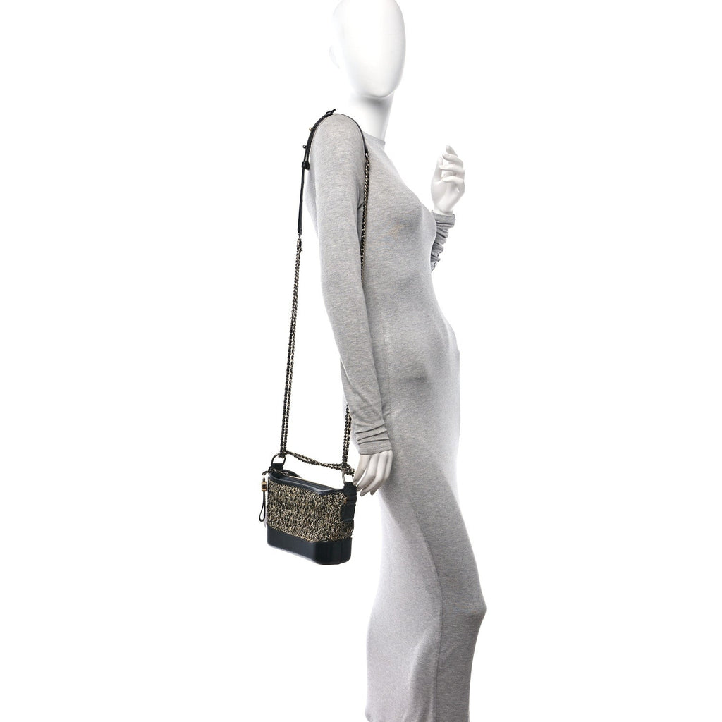 Tweed Calfskin Quilted Small Gabrielle Hobo Black Gold