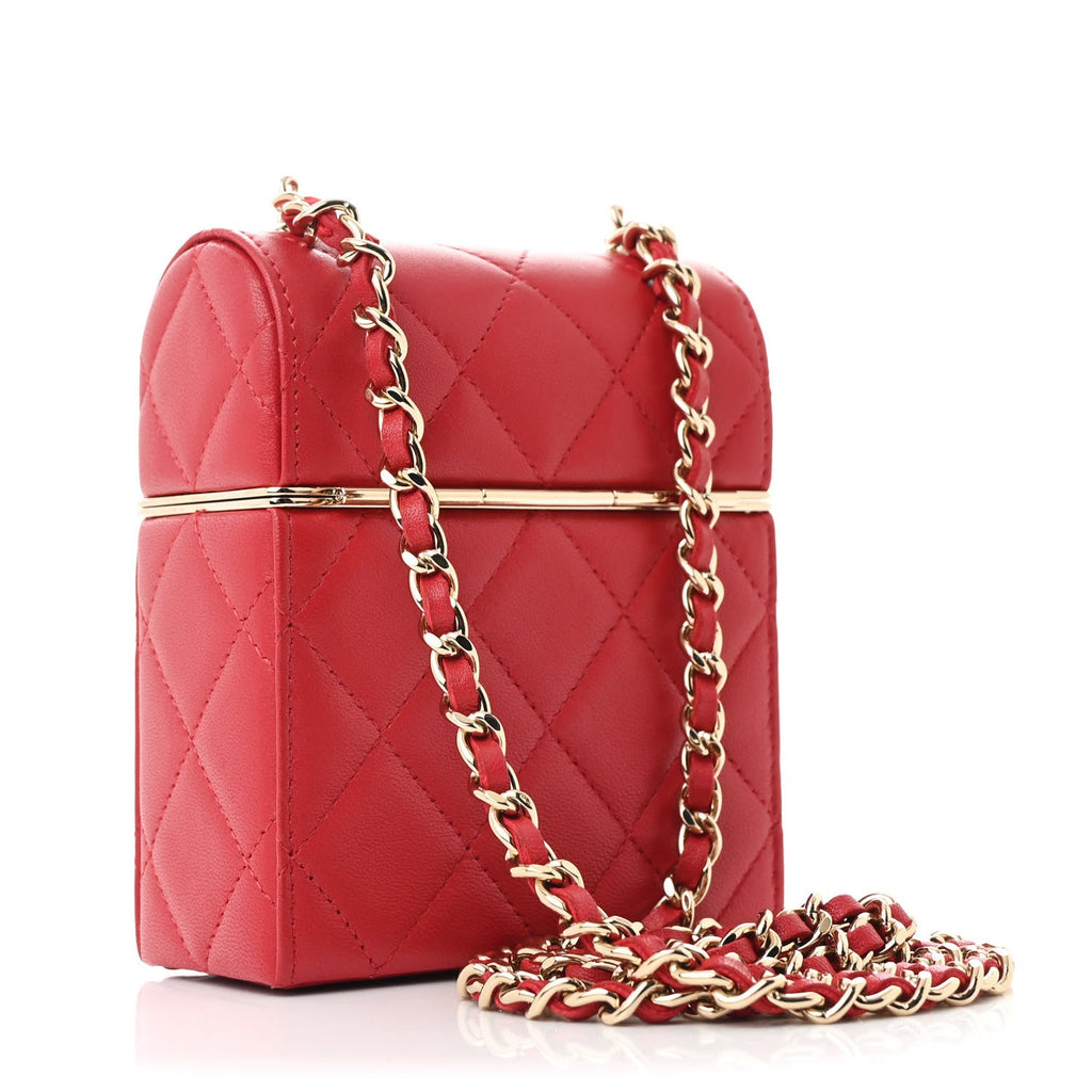 Lambskin Quilted Small Box With Chain Red