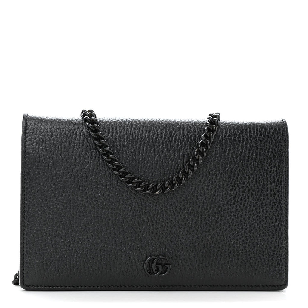 Dollar Calfskin Enamel Monochrome Mini GG Marmont Chain Wallet Black