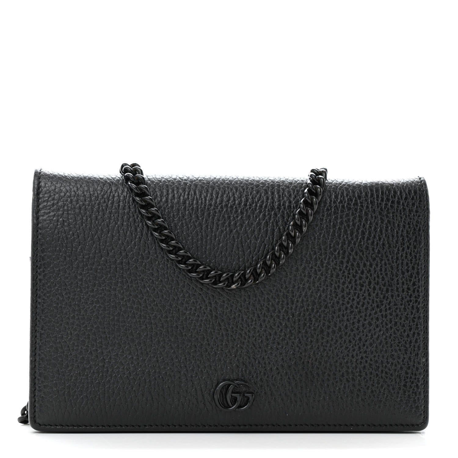 Dollar Calfskin Enamel Monochrome Mini GG Marmont Chain Wallet Black