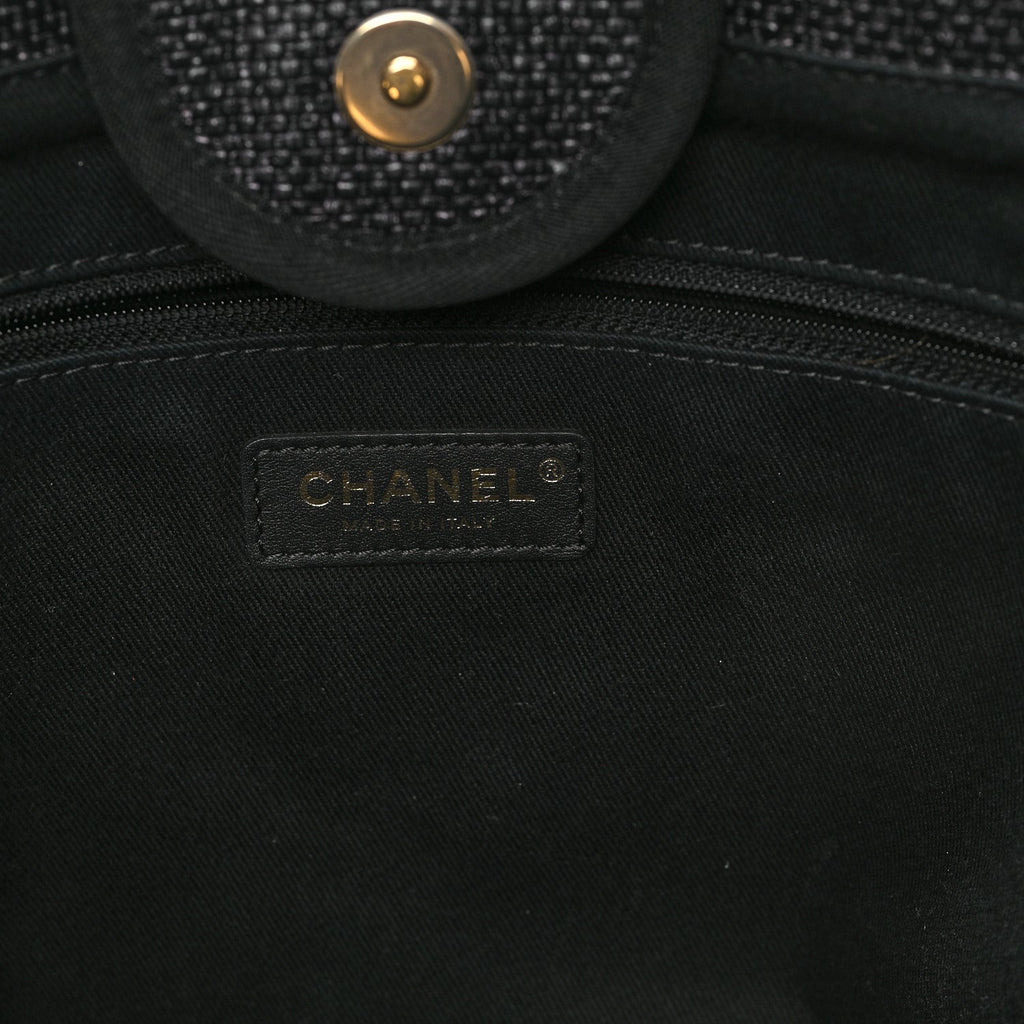 Woven Straw Raffia Large Deauville Tote Black