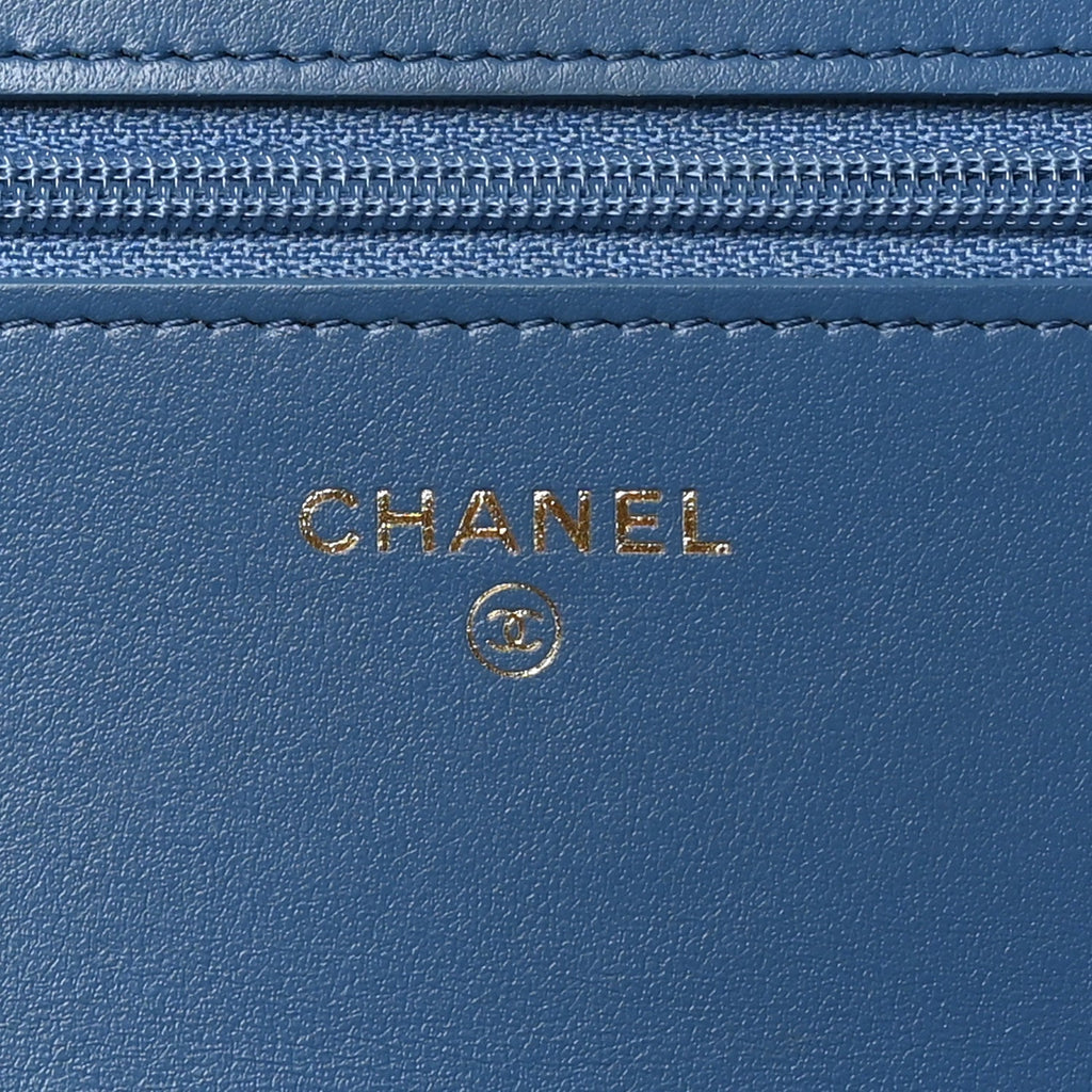 Denim Quilted Chanel 19 Wallet On Chain WOC Blue