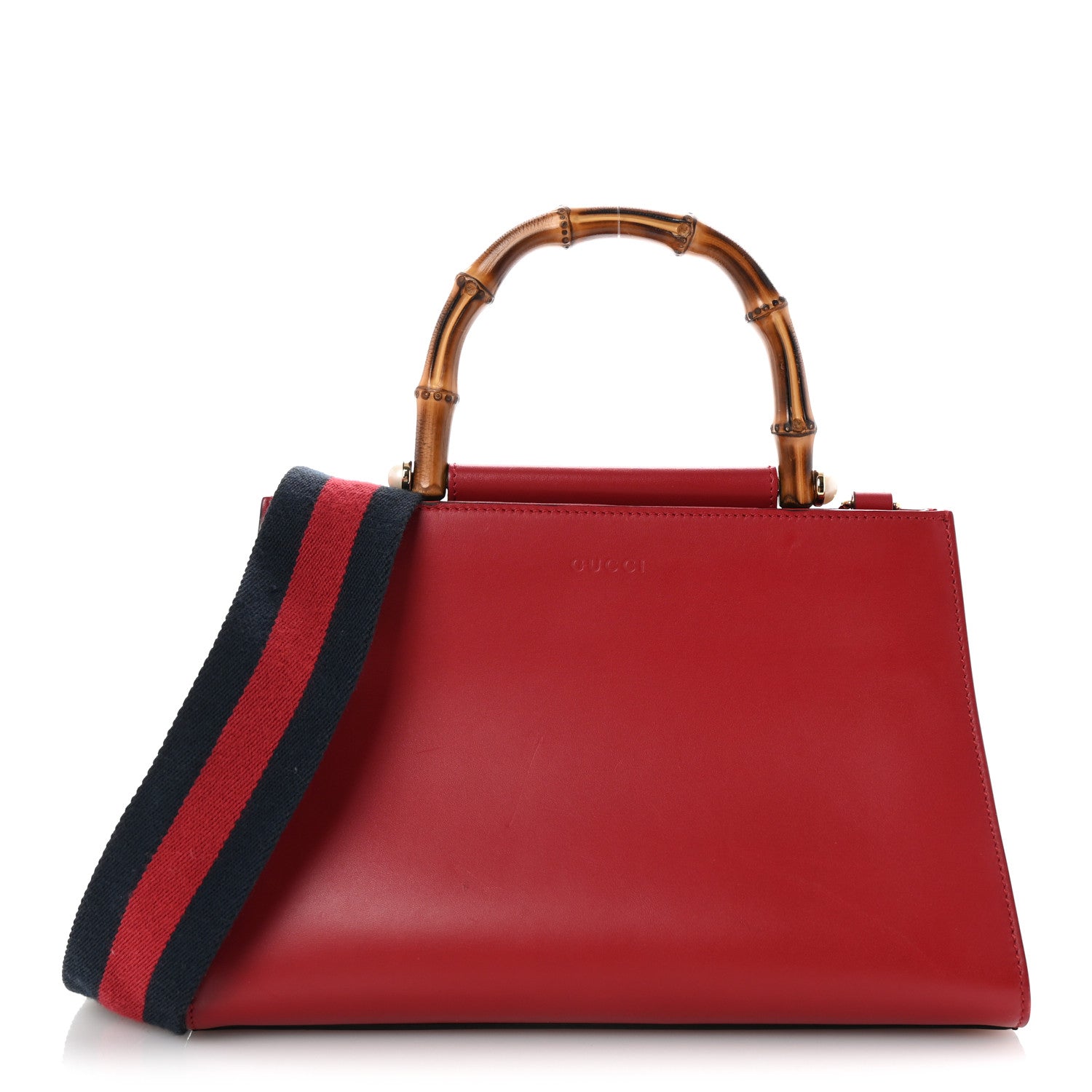 Nappa Bamboo Web Small Nymphaea Top Handle Bag Hibiscus Red