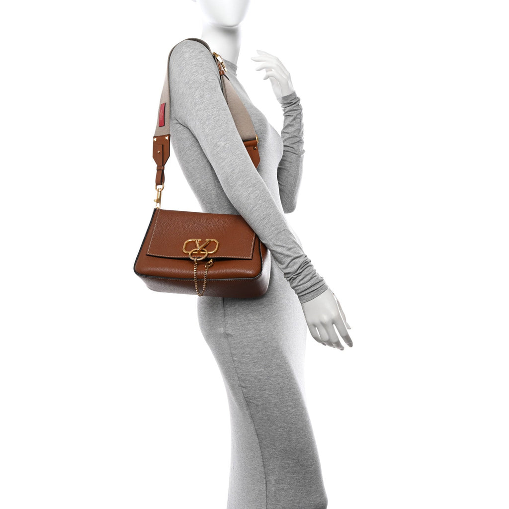 Pebbled Calfskin Small VRing Shoulder Bag Saddle Brown