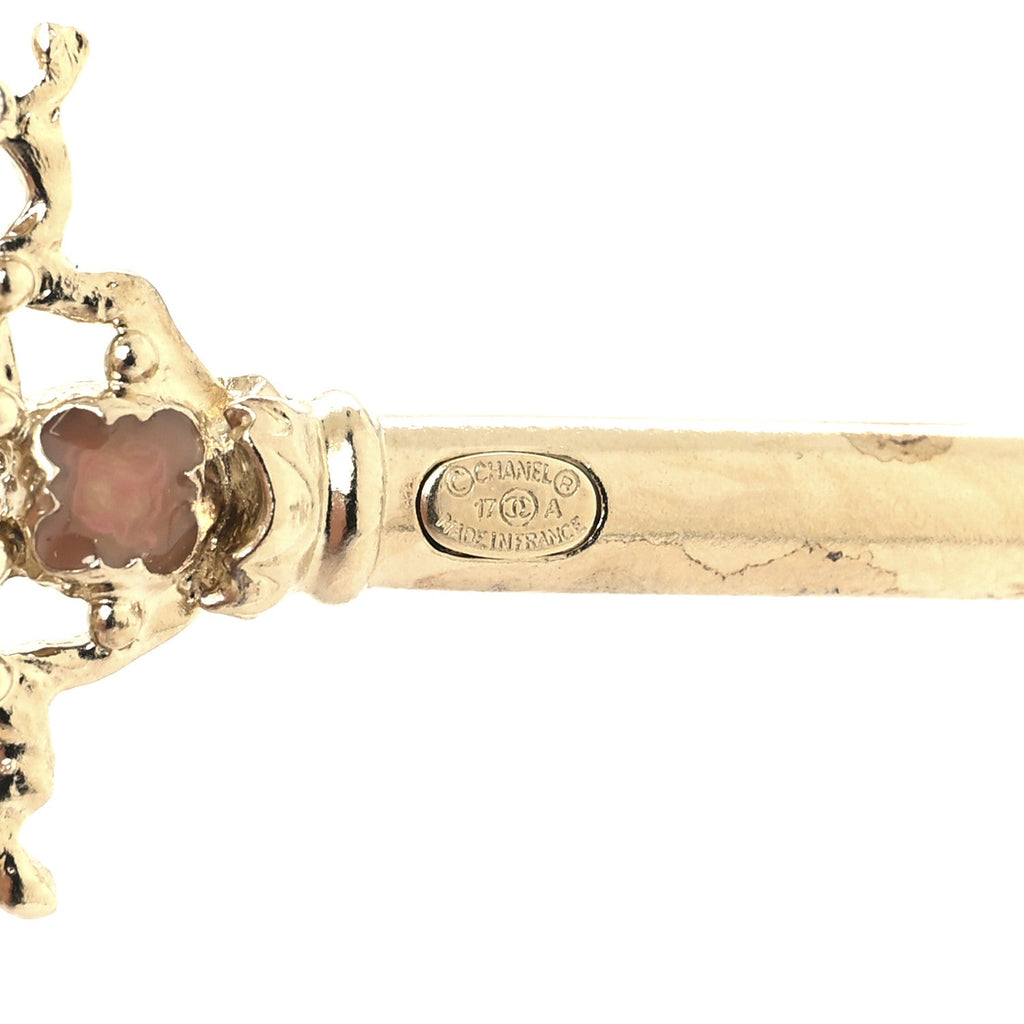 Gripoix Poured Glass Pearl Key Brooch Gold Pink