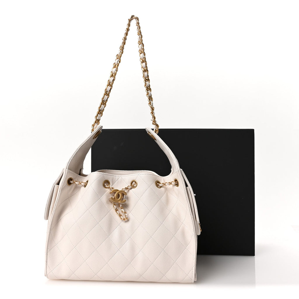 Caviar Quilted Small Chanel 25 Handbag White