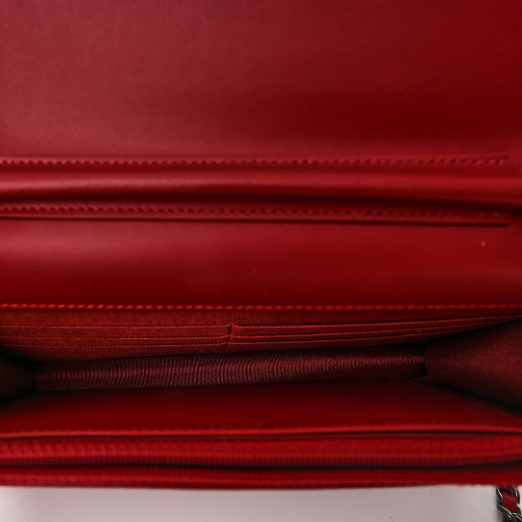 Glazed Calfskin Quilted Coco Boy Wallet On Chain WOC Red