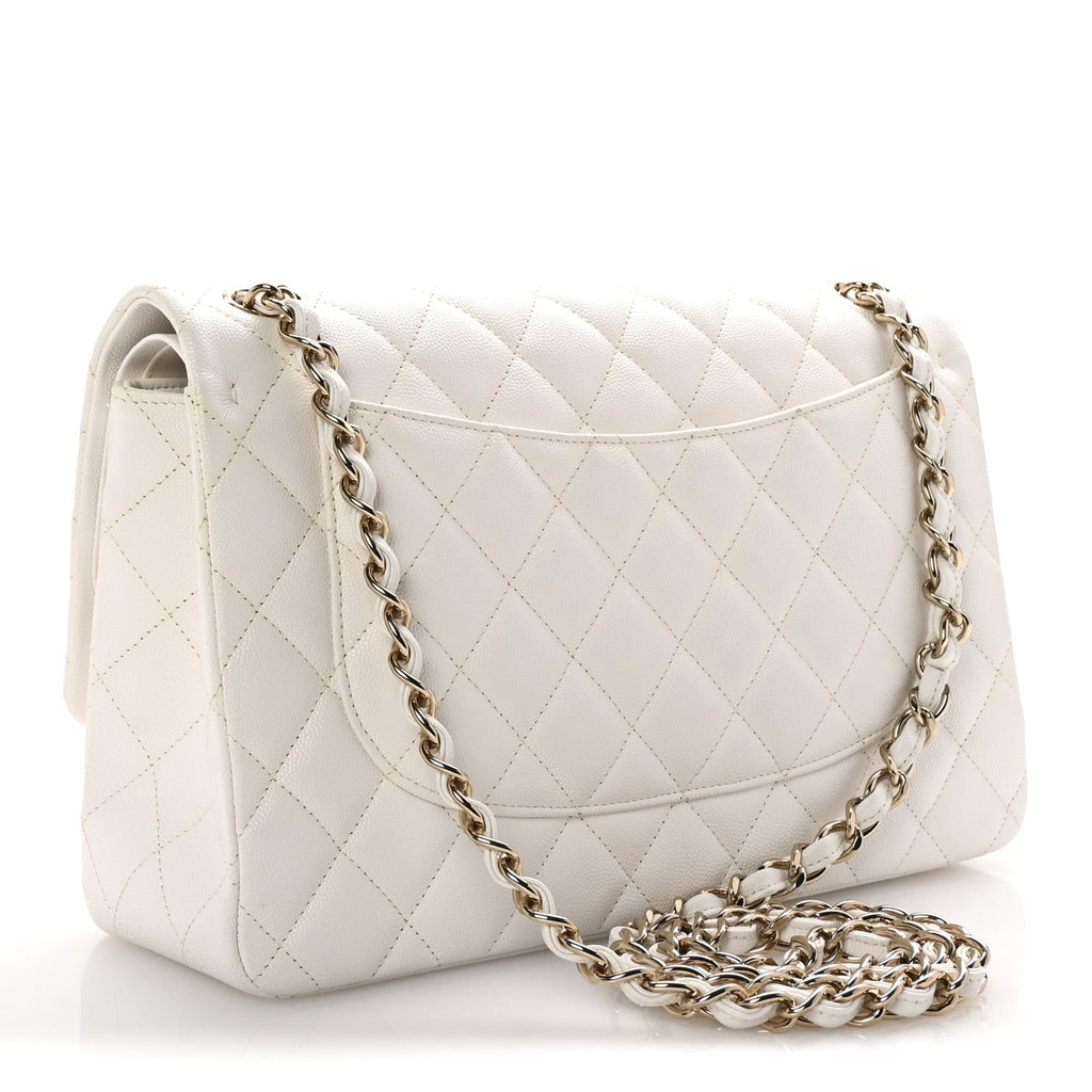 Caviar Quilted Jumbo Double Flap White