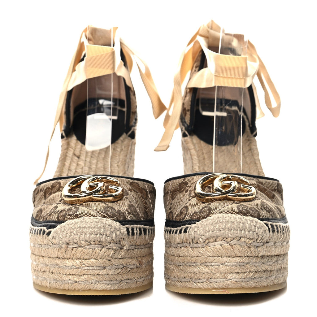 Monogram Matelasse GG Marmont Ankle Wrap Platform 35/120mm Espadrille Wedges 35.5  35.5 Beige Ebony Black Sand Storm