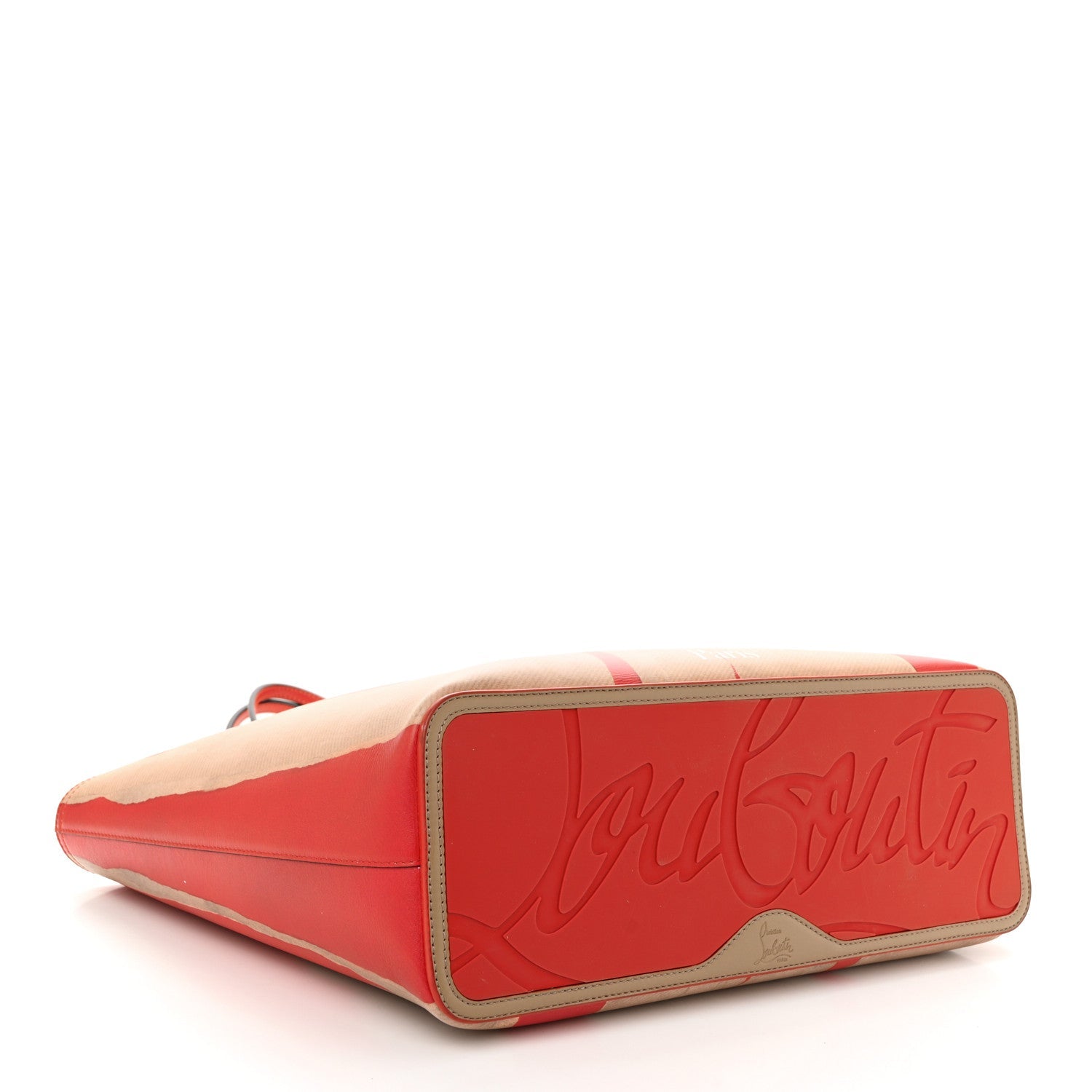 Calfskin Spikes Loubi Print East West Cabata Tote Kraft Red
