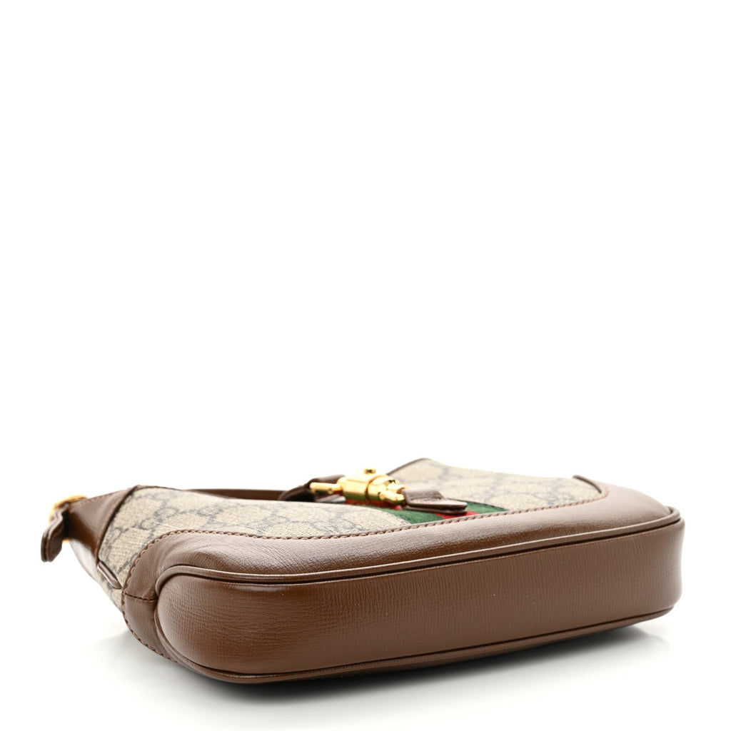 GG Supreme Monogram Azalea Calfskin Web Mini Jackie 1961 Hobo Beige Ebony Brown Sugar