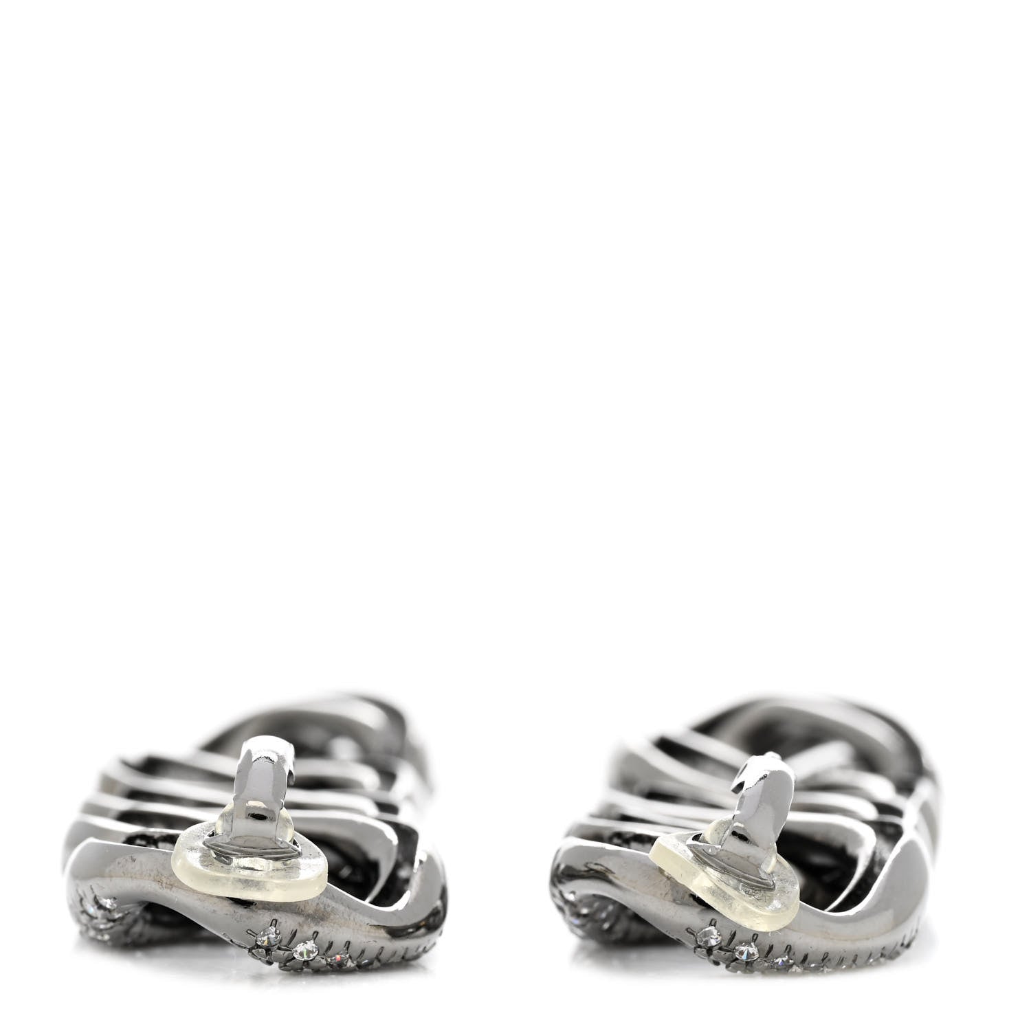 Crystal Chain Link CC Drop Clip On Earrings Black