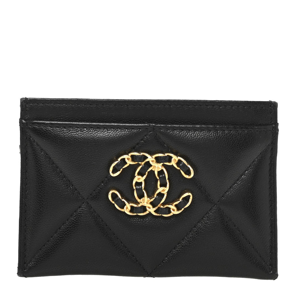 Lambskin Quilted Chanel 19  Holder Black