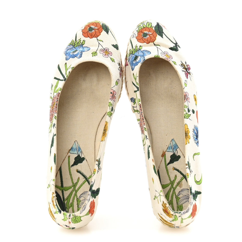 Canvas Flora Print Espadrilles Short Wedges 37 White Multicolor