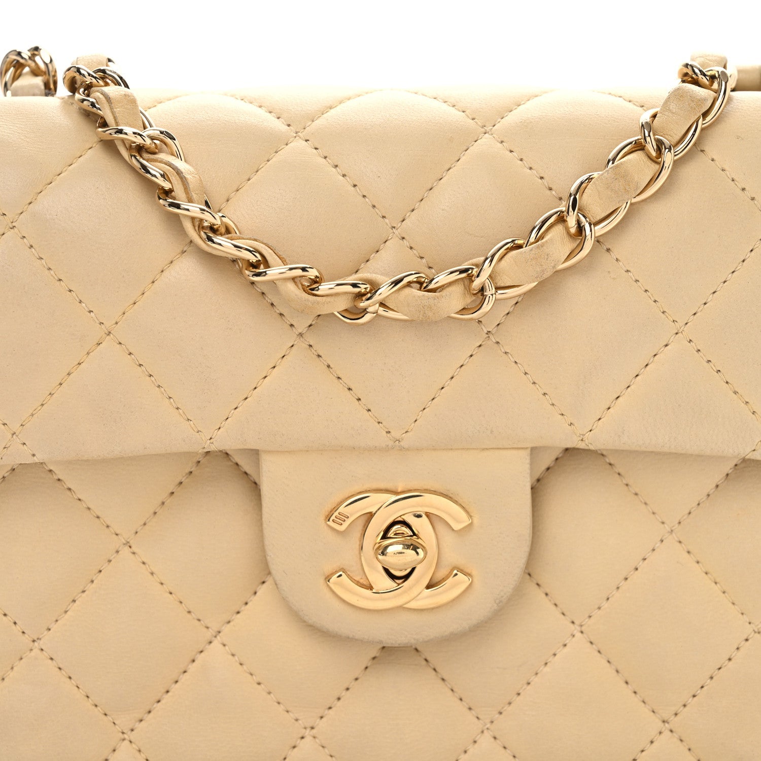 Lambskin Quilted Mini Square Flap Beige