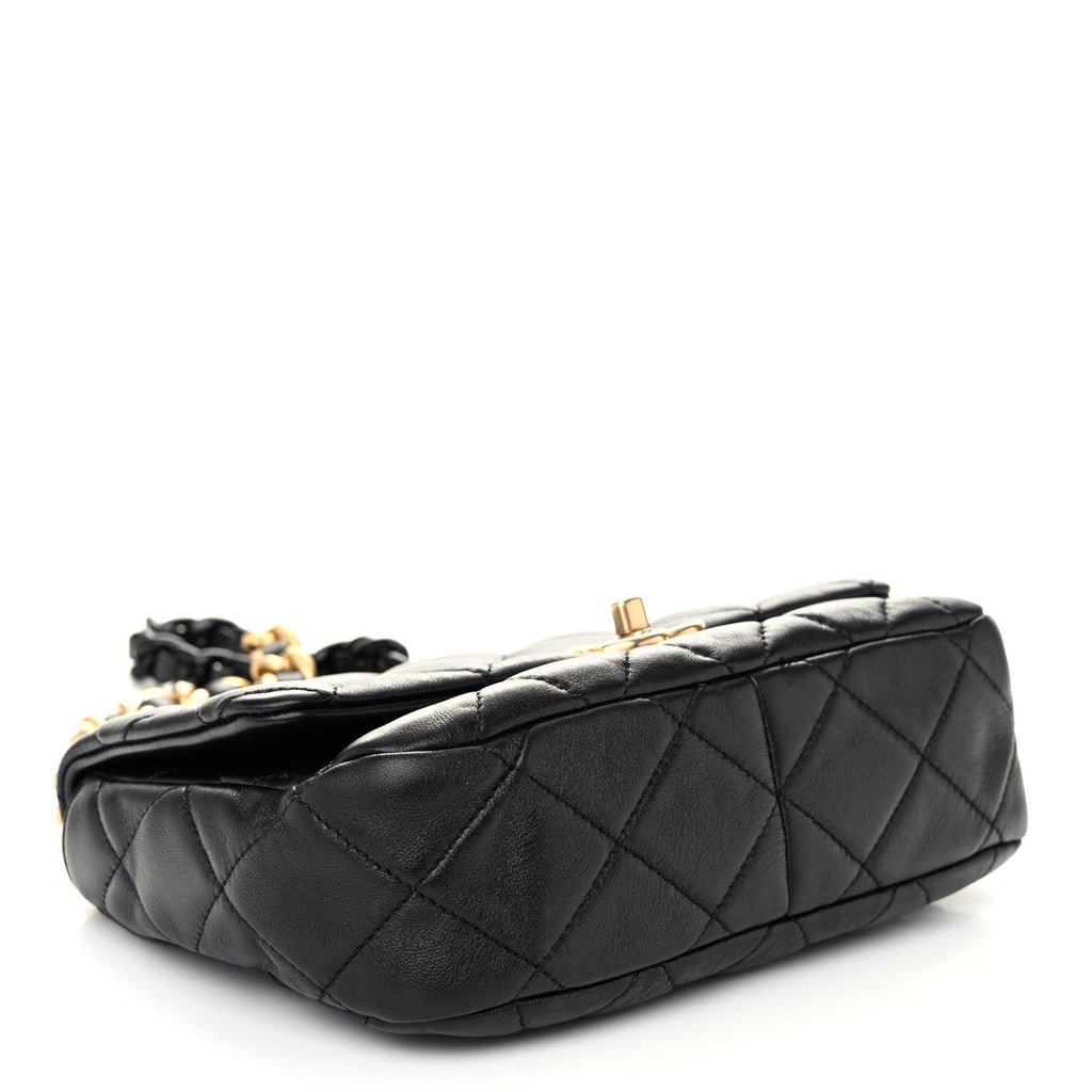 Lambskin Quilted Small Lacquered Chain Flap Black