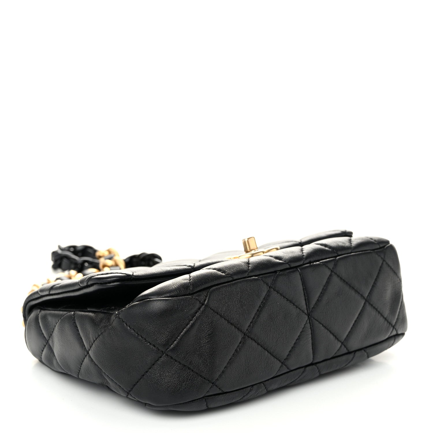 Lambskin Quilted Small Lacquered Chain Flap Black