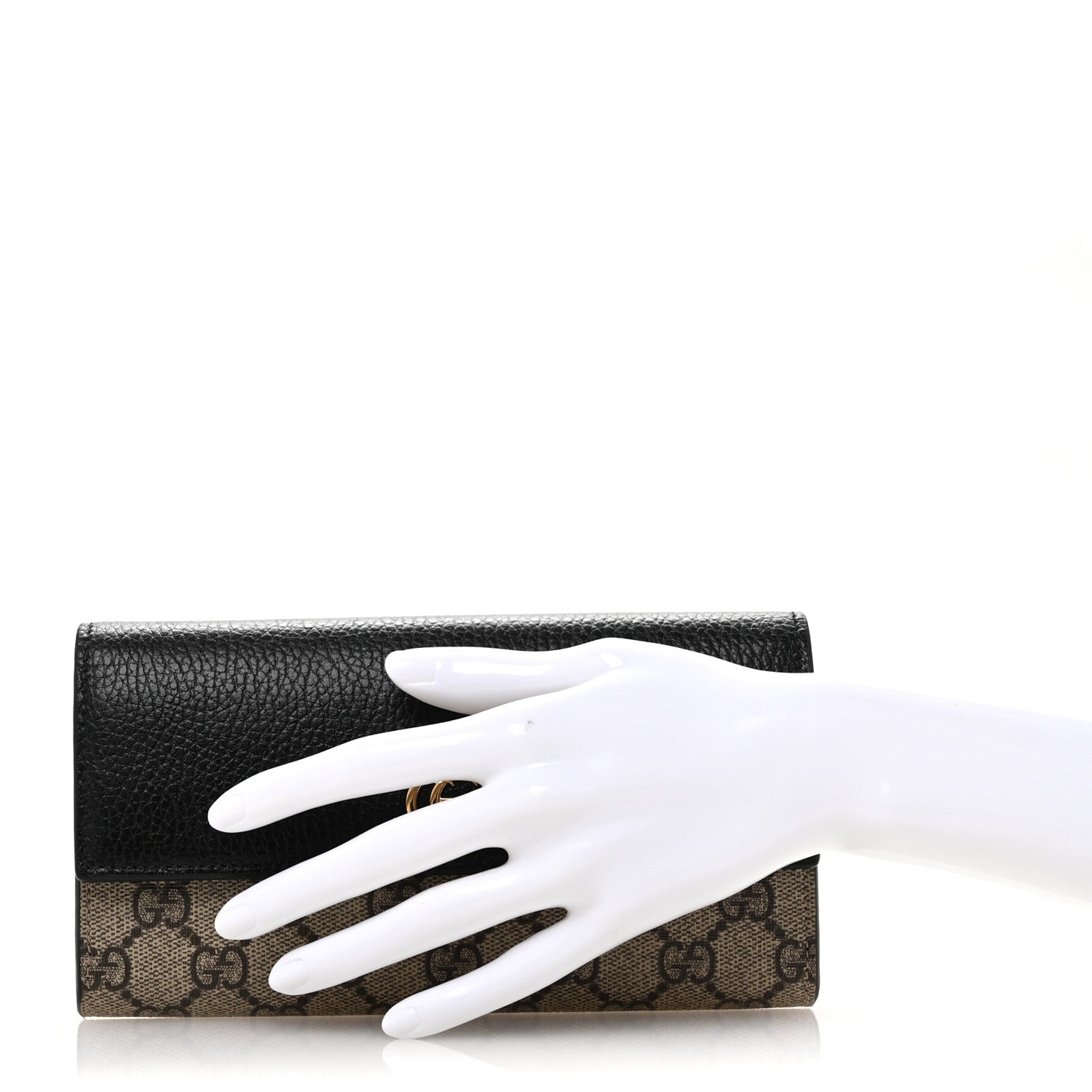 Dollar Calfskin GG Supreme Monogram GG Marmont Continental Wallet Black Beige Ebony