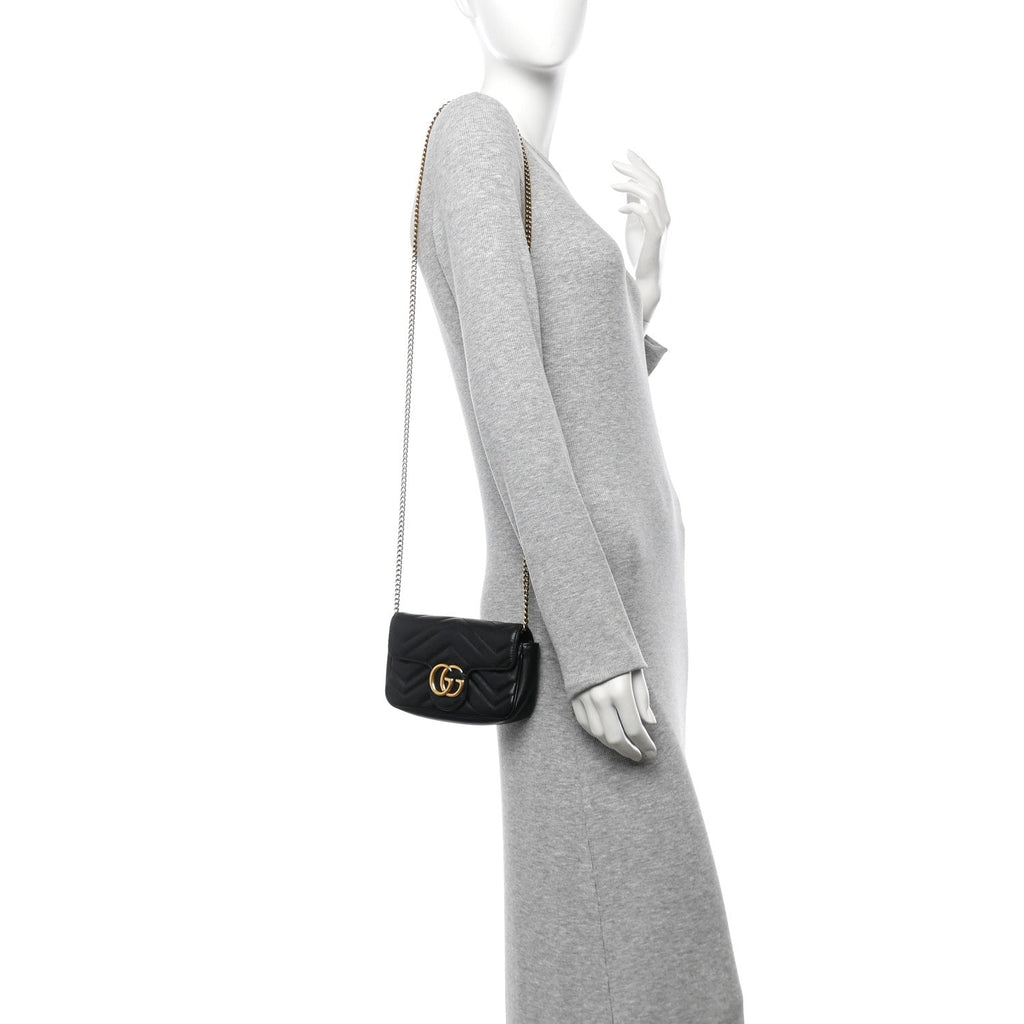 Calfskin Matelasse Super Mini GG Marmont Shoulder Bag Black